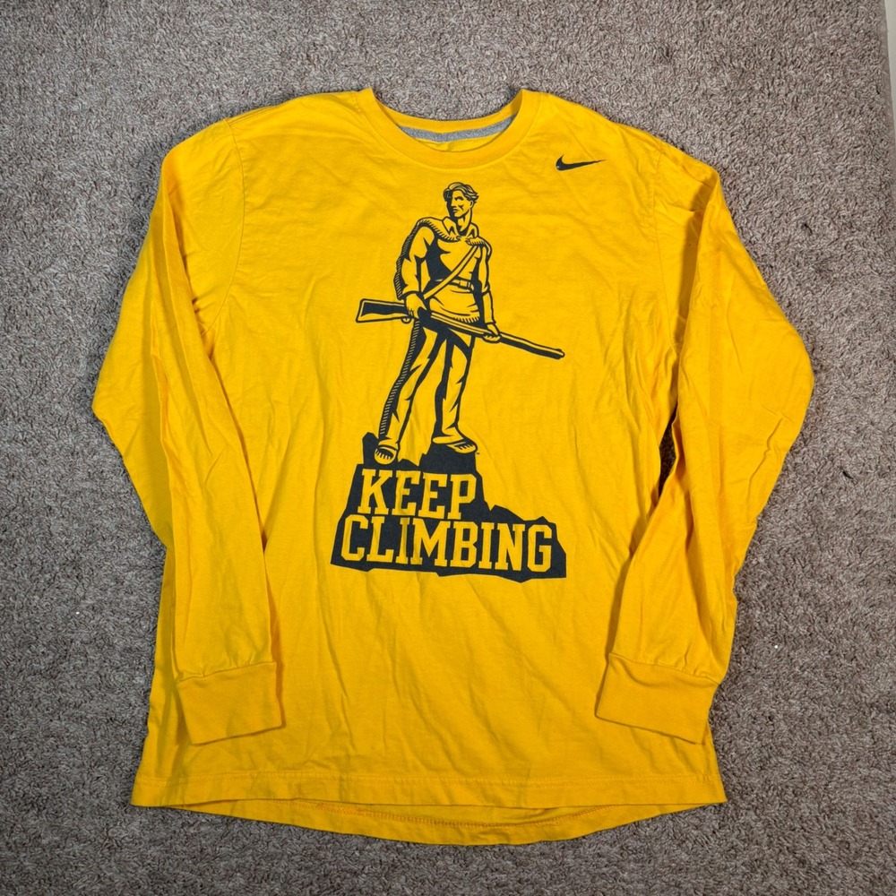 Nike Long Sleeve‎ T-Shirt Graphic Tee Keep Climbing Yellow Mens Large